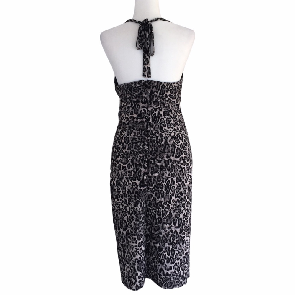 Cache Leopard Print Rouched Textured Halter Dress - image 6